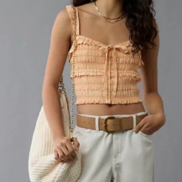 American Eagle Cropped Smocked Tank Top Size XL - Picture 2 of 4
